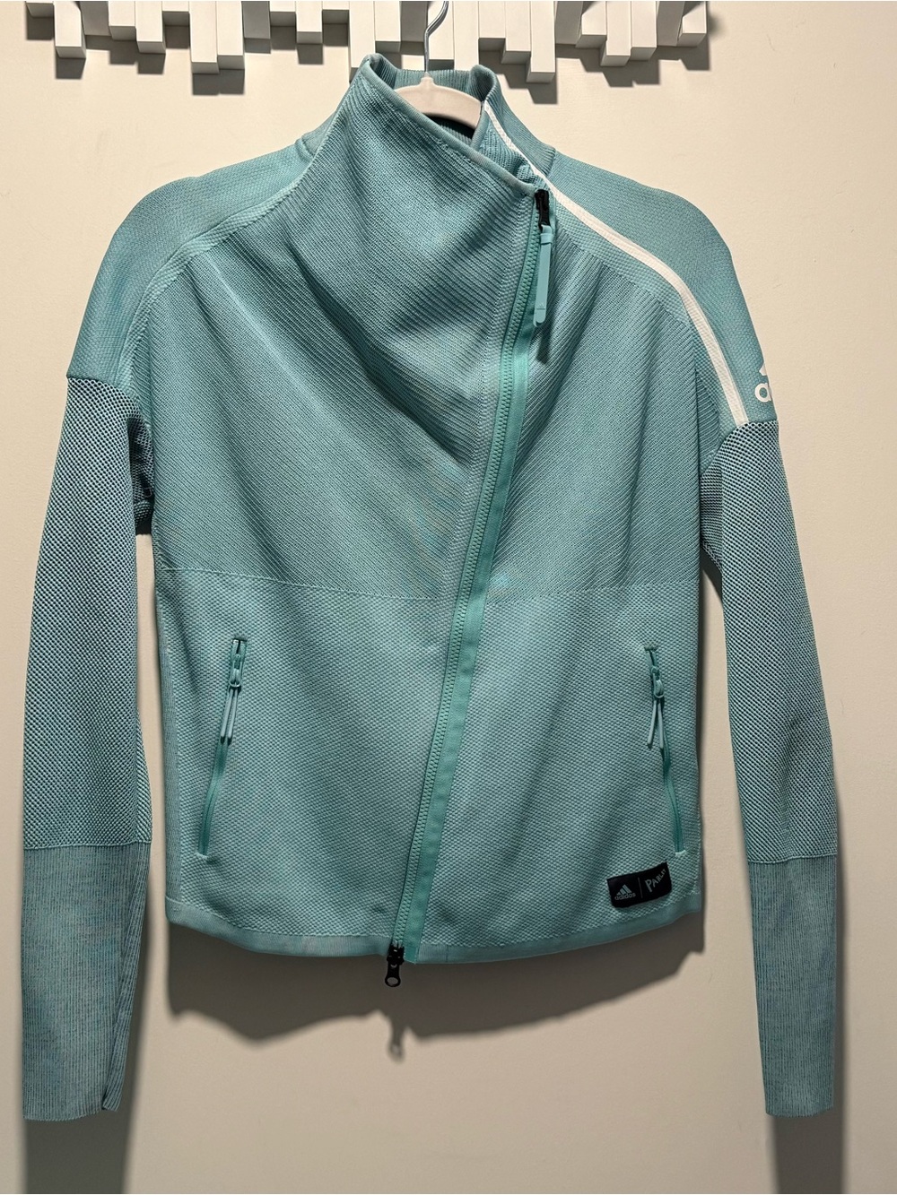 adidas Women’s Light Teal Asymmetrical Zip Bomber Jacket